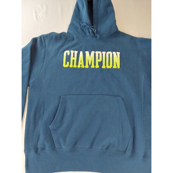 Champion Mens Reverse Weave Ombre Block Heavyweight Hoodie Jetson Blue L - Picture 2 of 8
